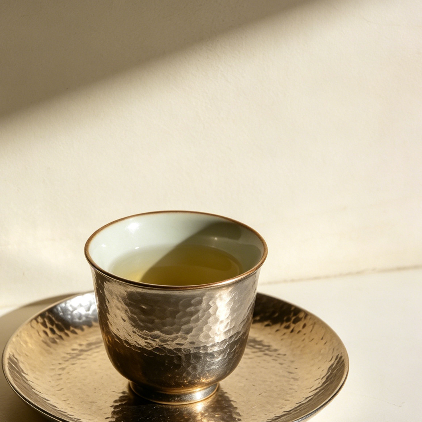 Hammered Silver Glaze Ceramic Teacup