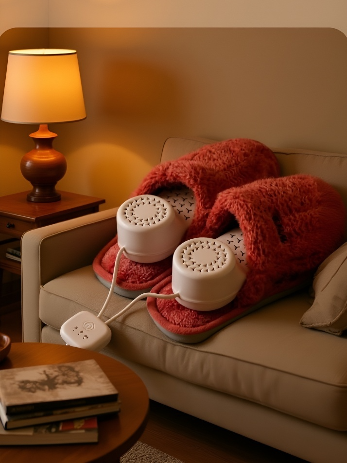 靴の中にセットされた消臭機