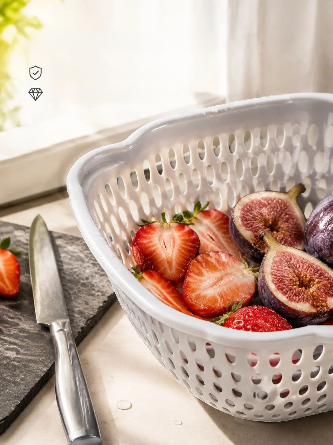 Illustration du panier en double couche dans une cuisine moderne
