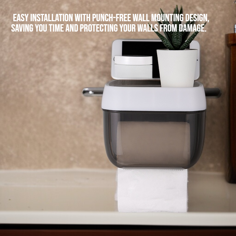 Punch-Free Wall-Mounted Toilet Paper Dispenser – Waterproof Organizer