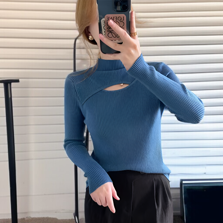 レディース ニットウェア ハーフ タートルネック ボトリング シャツ 秋冬 ニット トップス セーター ミッドネック セーター