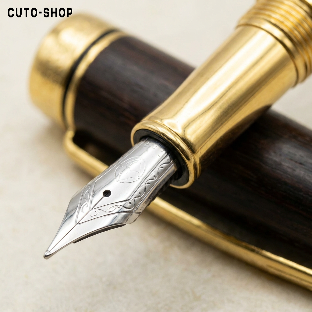 Detalle del plumín dorado de la pluma estilográfica