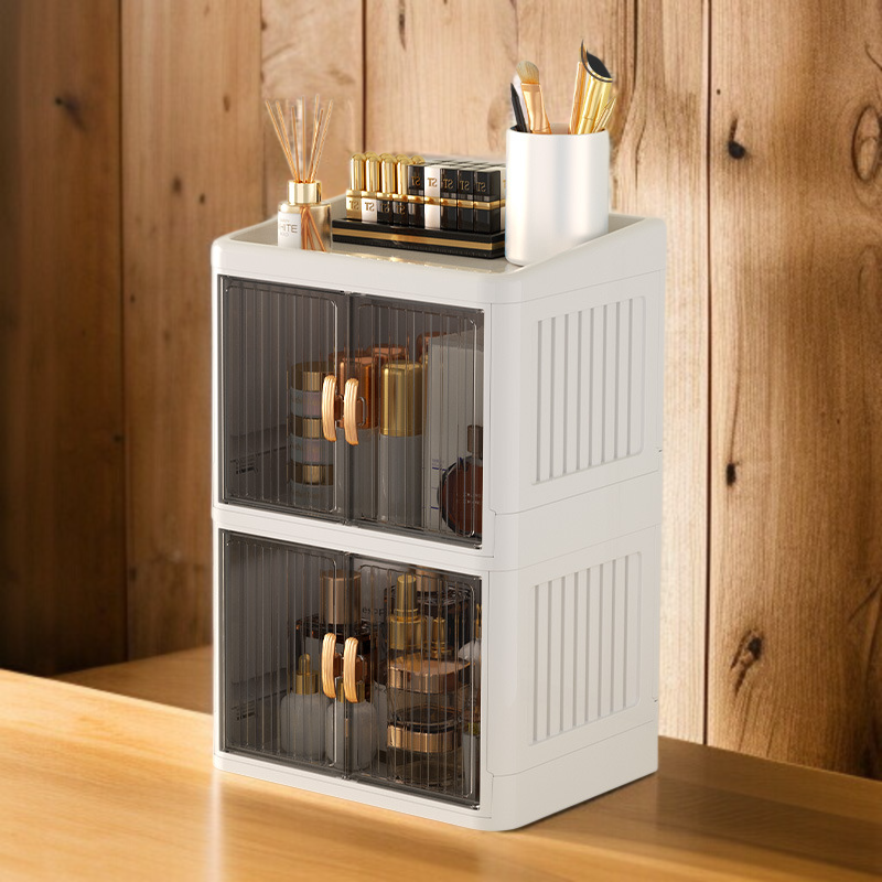 가정용 멀티 화장품 수납함 접이식 더블 도어 수납함 문구 스킨케어 멀티 수납함