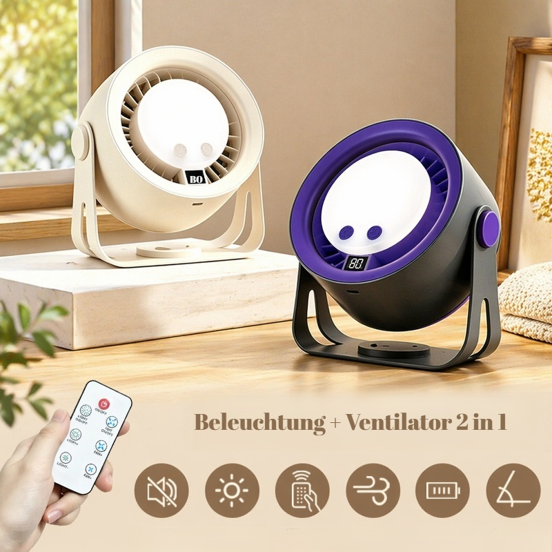 Intelligenter Fernbedienungs-Beleuchtungsventilator 2-in-1 Tischventilator