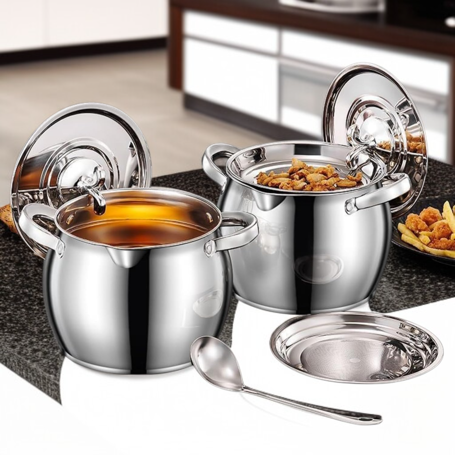 Stainless steel oil filter pot separating residue