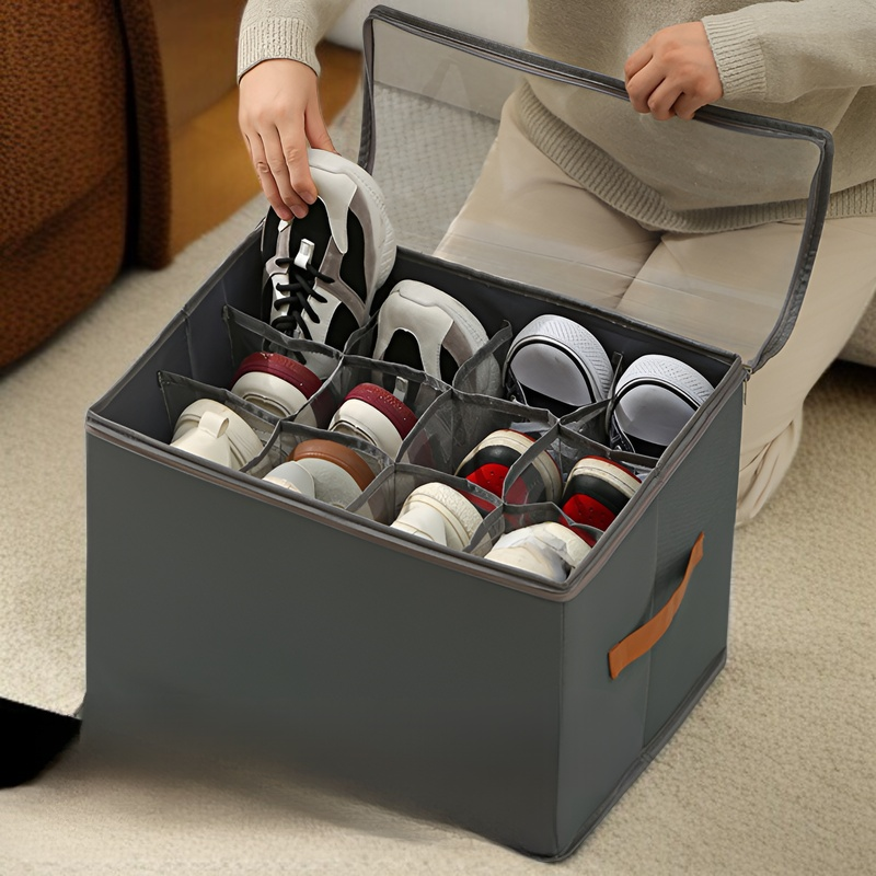 뚜껑 달린 비주얼 신발 케이스 다용도 체크 의류 수납 케이스 접이식 뚜껑 달린 비주얼 신발 케이스 신발 수납 케이스