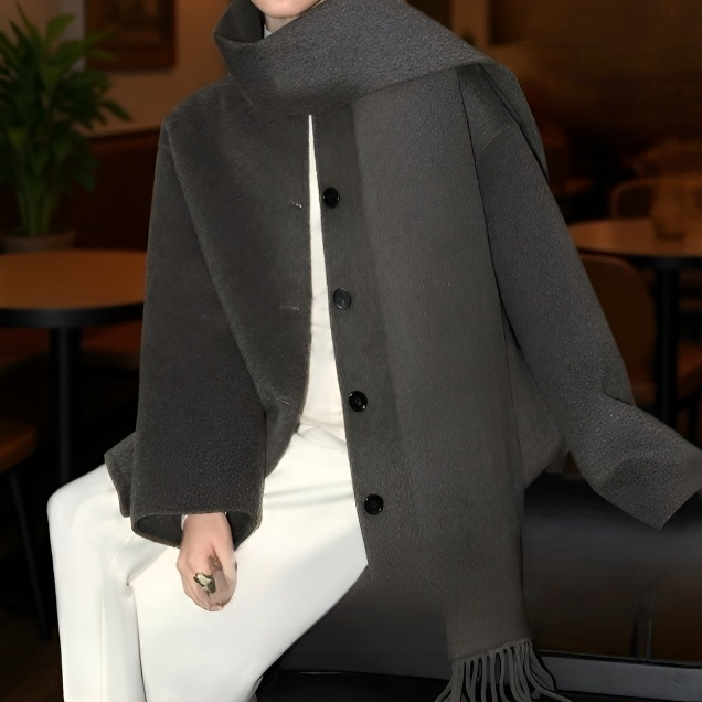 여성 가을 겨울 아우터 햅번 코트 코디 머플러 집업 모직 코트