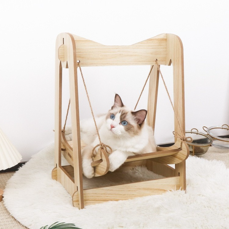 Lit à bascule en bois pour chats