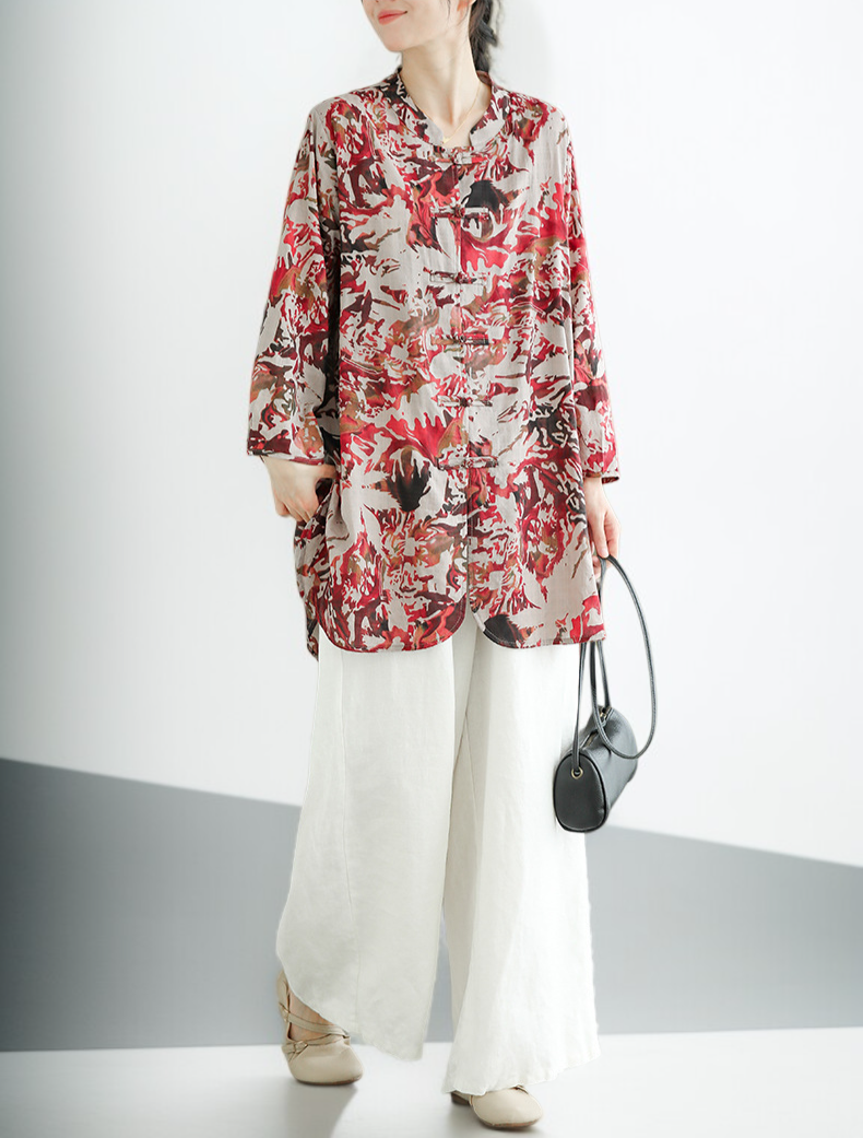 女性向けコットンリネンブラウスのディテール画像