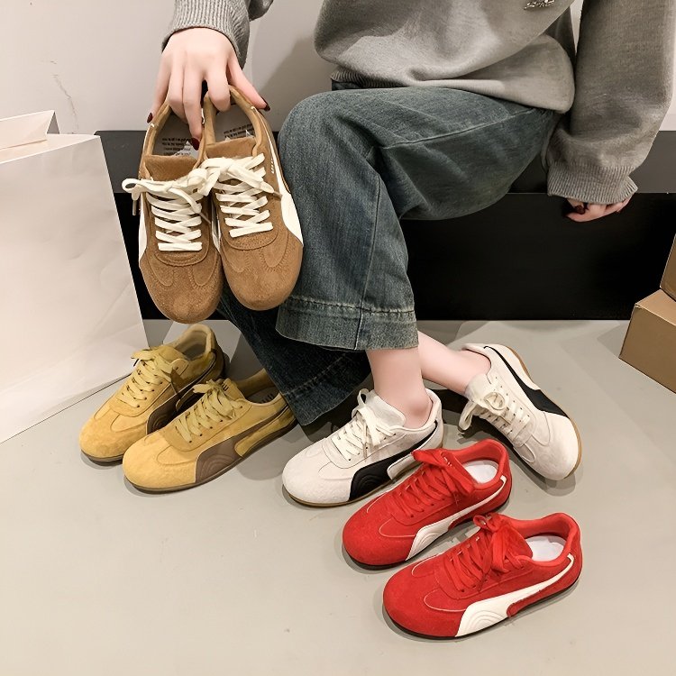 레트로 레이스업 로우탑 플랫 캐주얼 슈즈