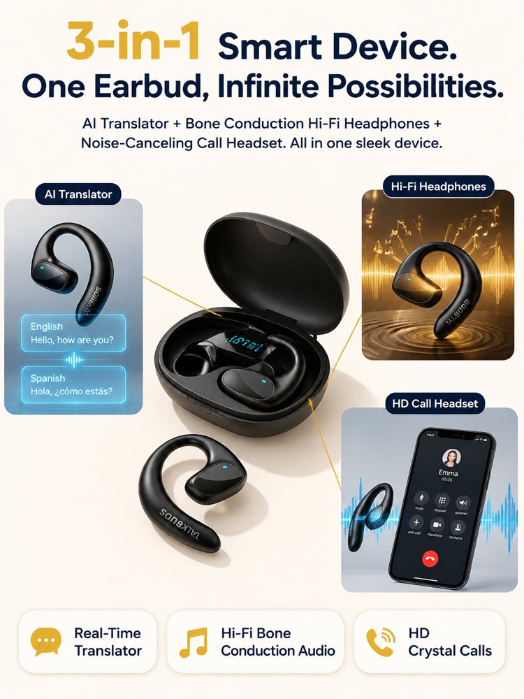 【Simultaneous Interpretation, Forever Free】Bone Conduction AI Translation Earphones