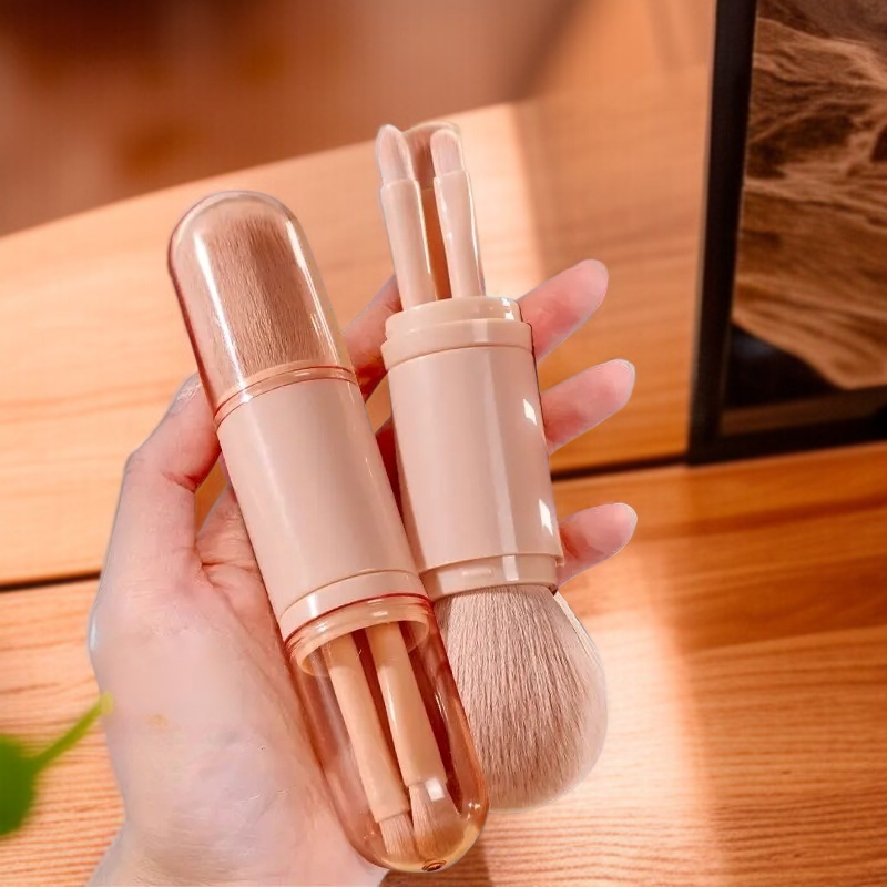 Four in one portable makeup brush set