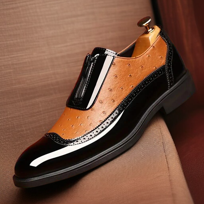 엠보 타조 무늬 구두 첼시 남성 단화 빅사이즈 정장 구두 밝은 가죽 뾰족코 남성화