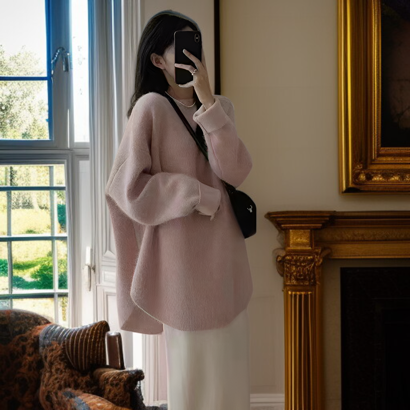 ニット セーター レディース 冬 長袖 ラウンドネック モヘア プラッシュ 暖かい セーター レディース 2024 秋冬 ソリッドカラー 多用途 ソフト ワックス状 高品質 アウター ニット ボトム 