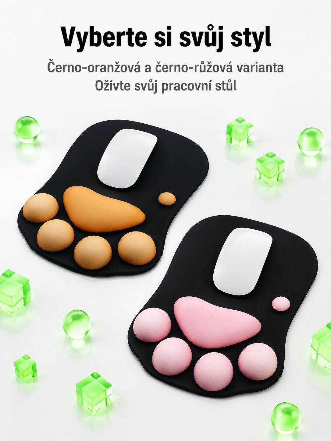 Podložka pod myš s opěrkou zápěstí ve tvaru kočičí tlapky ze silikonu, stylová a originální