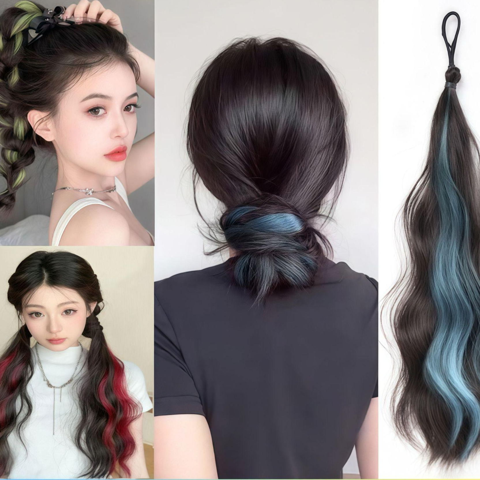 彩色挑染馬尾假髮辮子