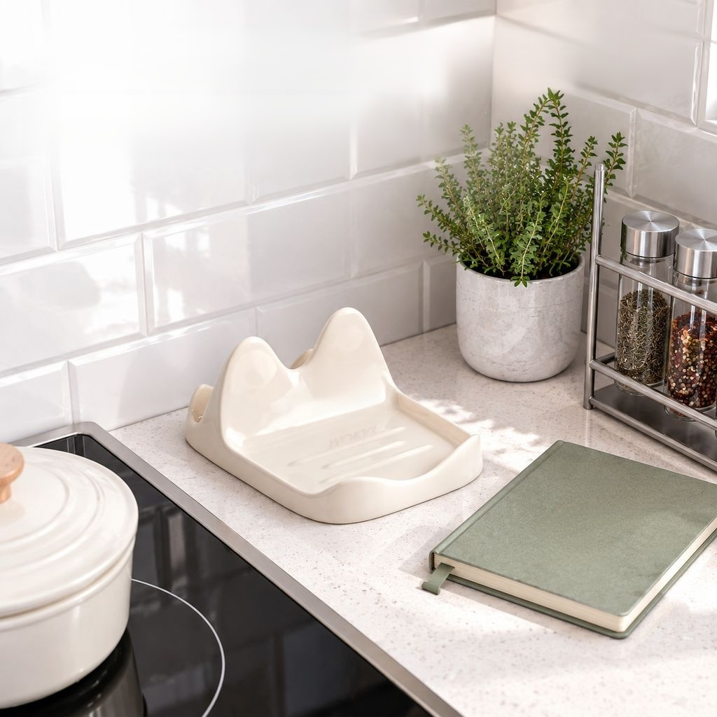 Ceramic Pot Lid & Cutting Board Rack Kitchen Countertop Spoon Rest Organizer