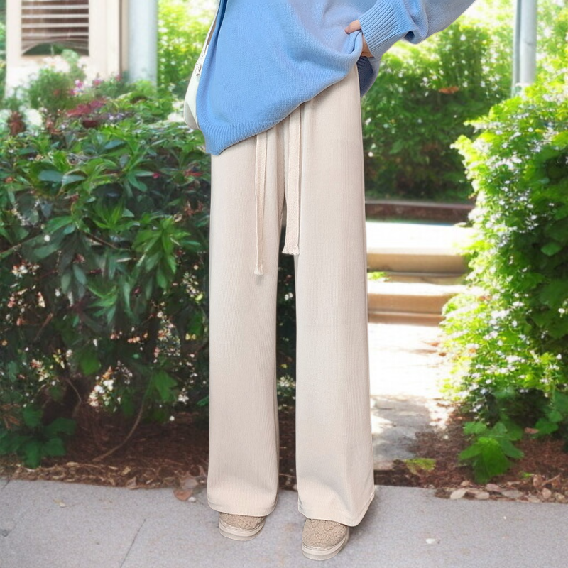 ワイドパンツ レディース シュニール織 中綿入り とろみ ハイウエスト ストレート カジュアルパンツ