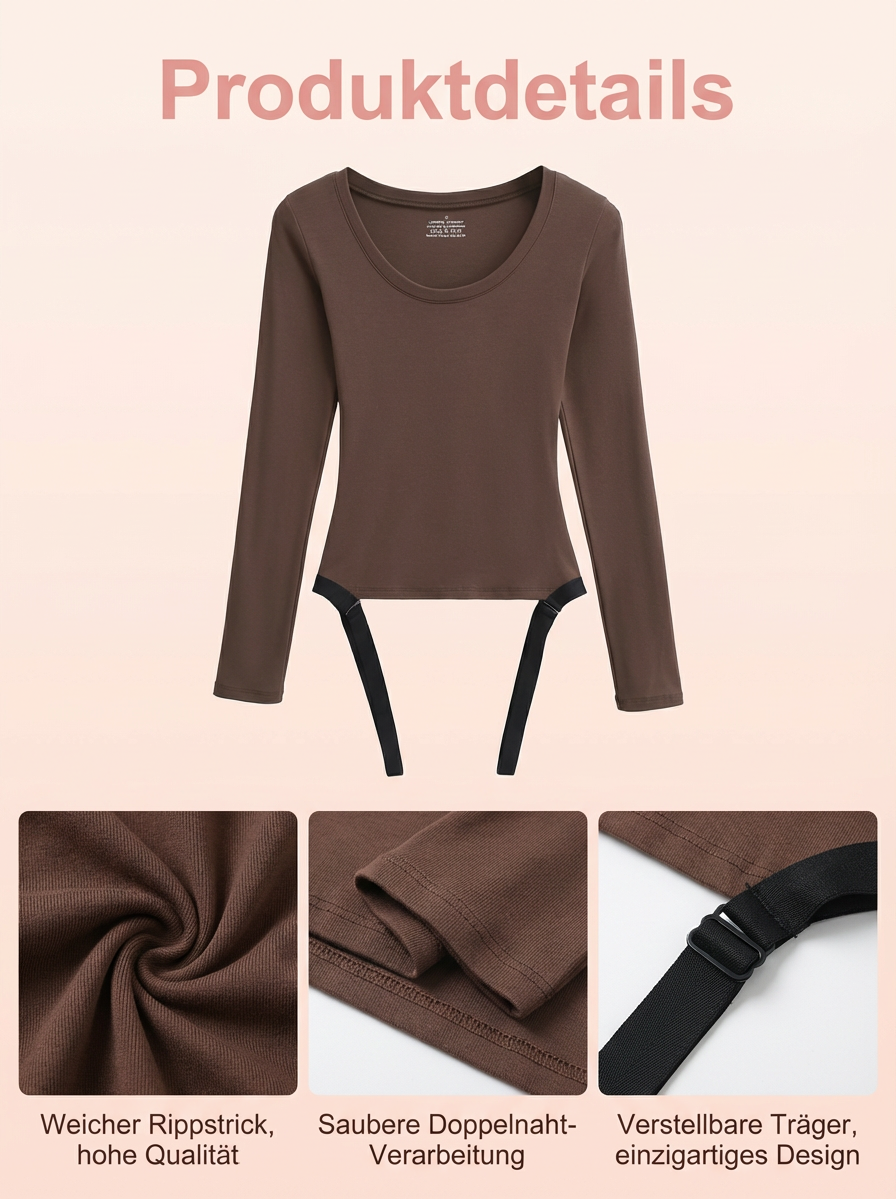 Damenfigurbetontes T-Shirt, einfarbig, langarm, Rundhalsausschnitt, modischer Look