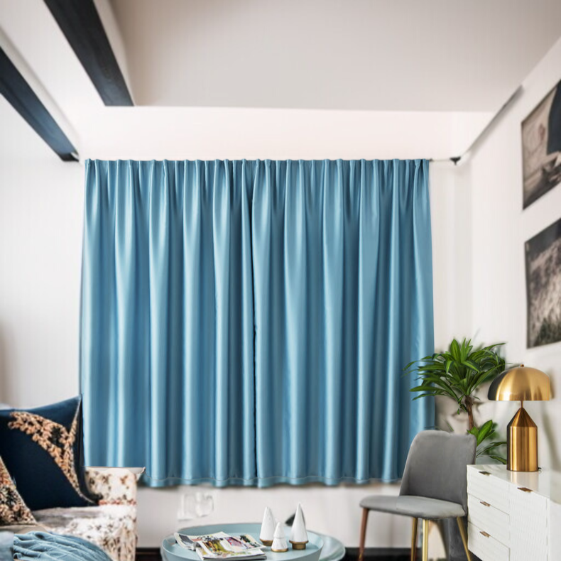 寝室の完全な遮光カーテン自己接着日除けの生地はパンチ穴の取付けの日焼け止めの熱絶縁材のカーテンを放します