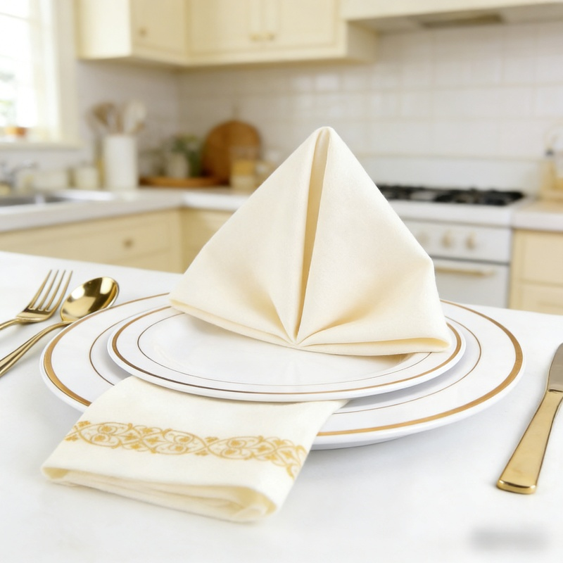 一次性金邊塑料餐具套裝，含盤子、酒杯、刀叉勺，適合25人使用