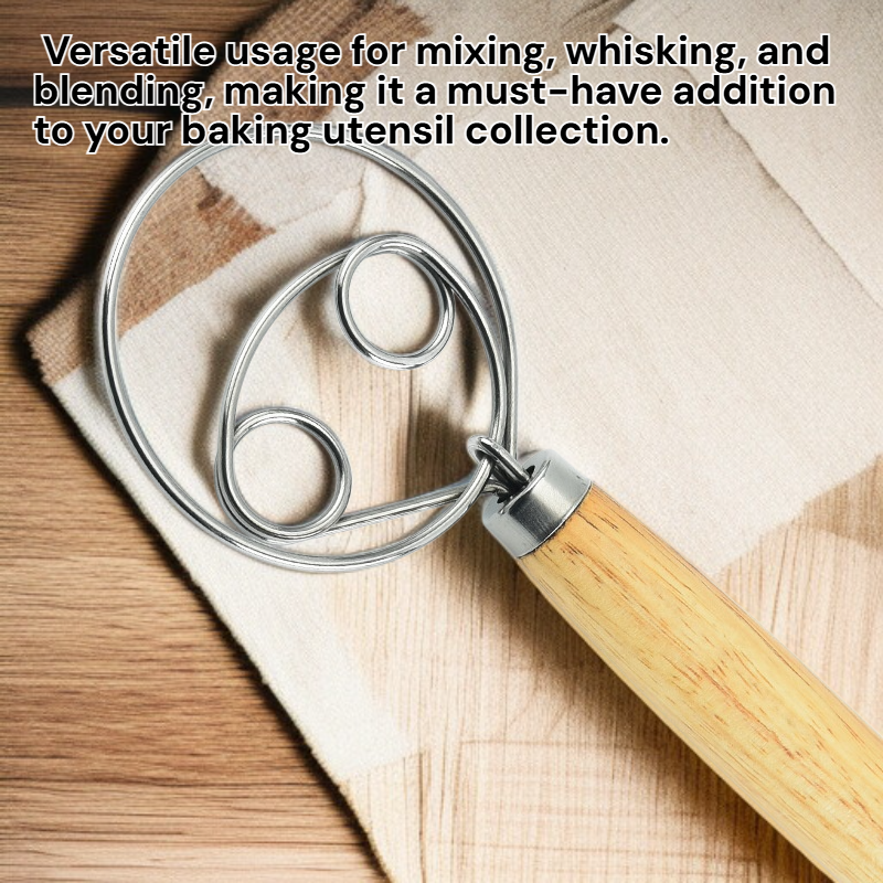 Wooden Handle Manual Whisk Baking Frother Flour Mixer Baking Tool