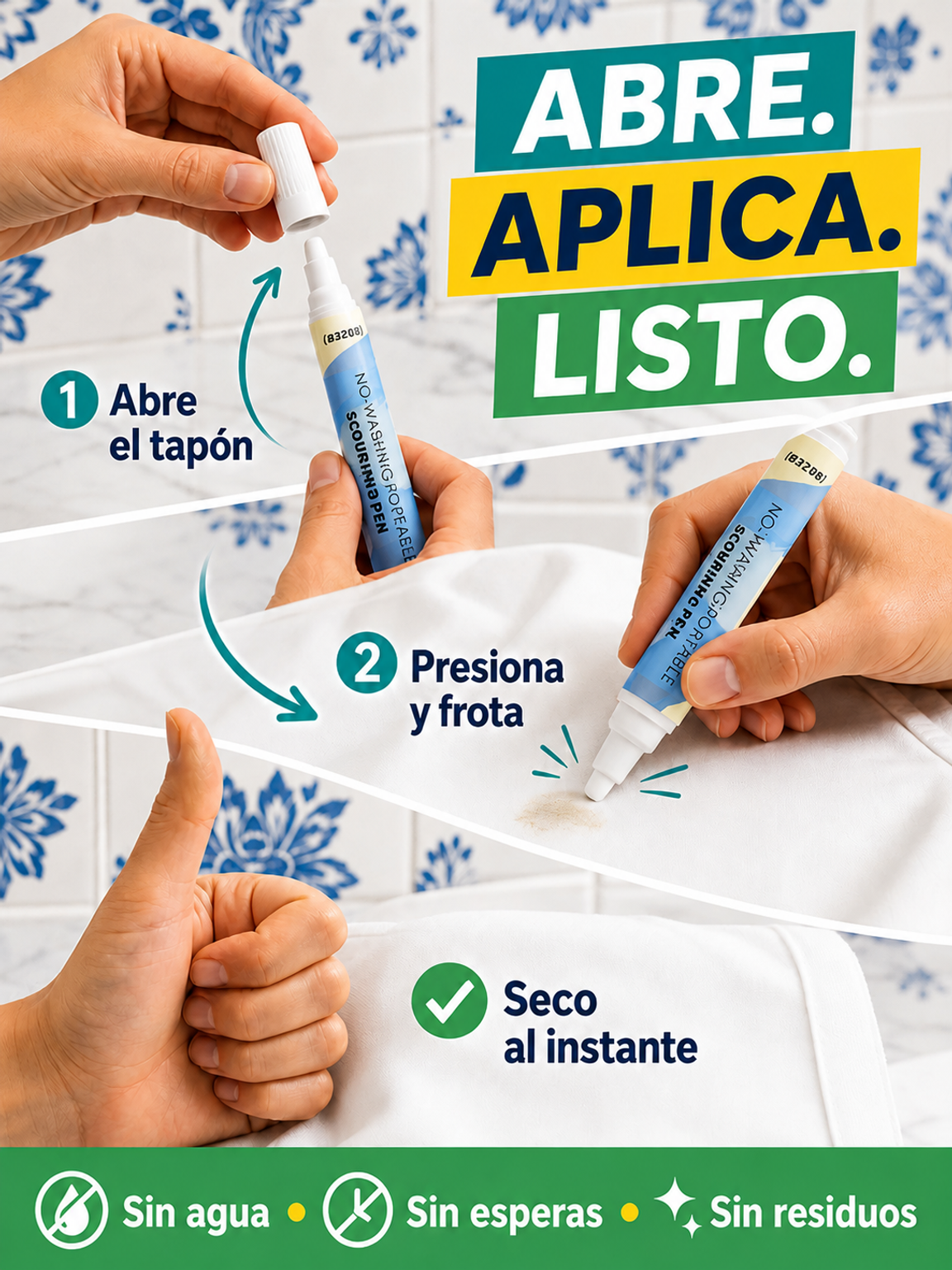 【Elimina la suciedad en un segundo】 Lápiz limpiador potente y práctico que no necesita agua