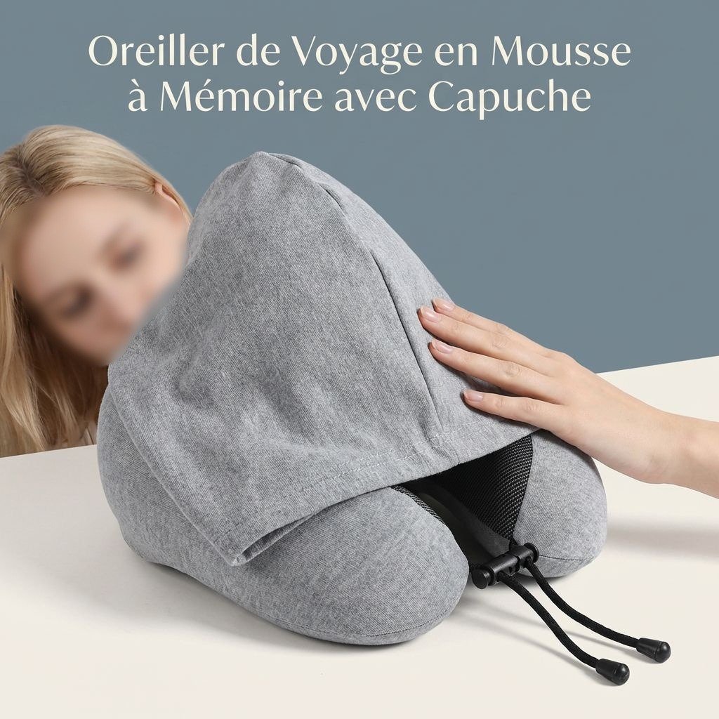 Oreiller de voyage en U portable, coussin cervical mémoire avec capuche