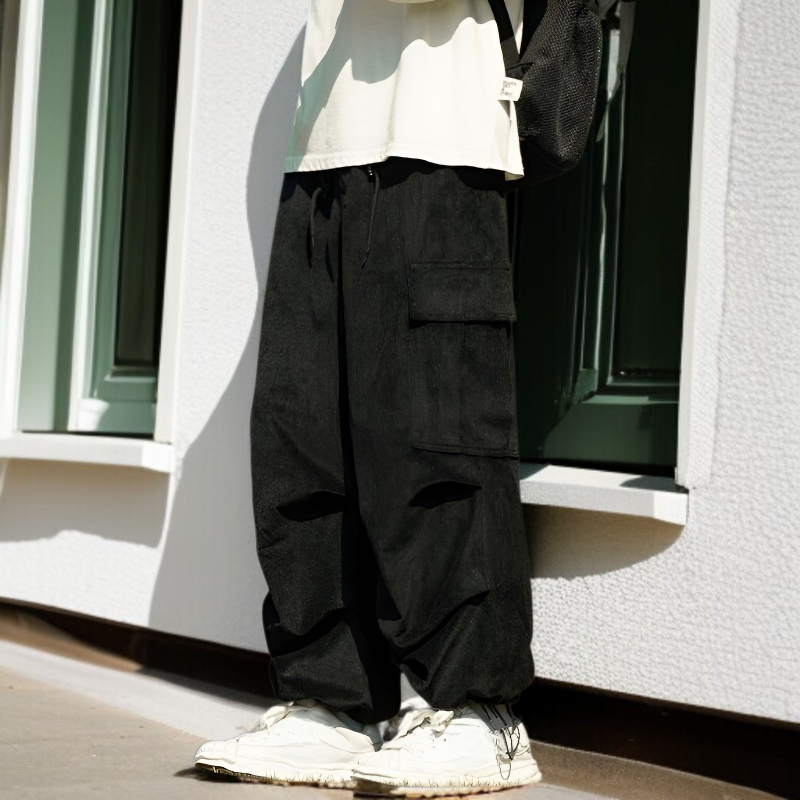 カップル秋冬コーデュロイストレートワイドパンツ メンズ アーミーグリーン