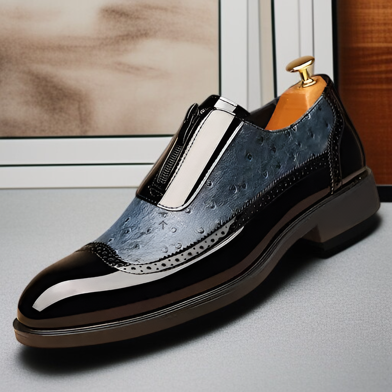 엠보 타조 무늬 구두 첼시 남성 단화 빅사이즈 정장 구두 밝은 가죽 뾰족코 남성화