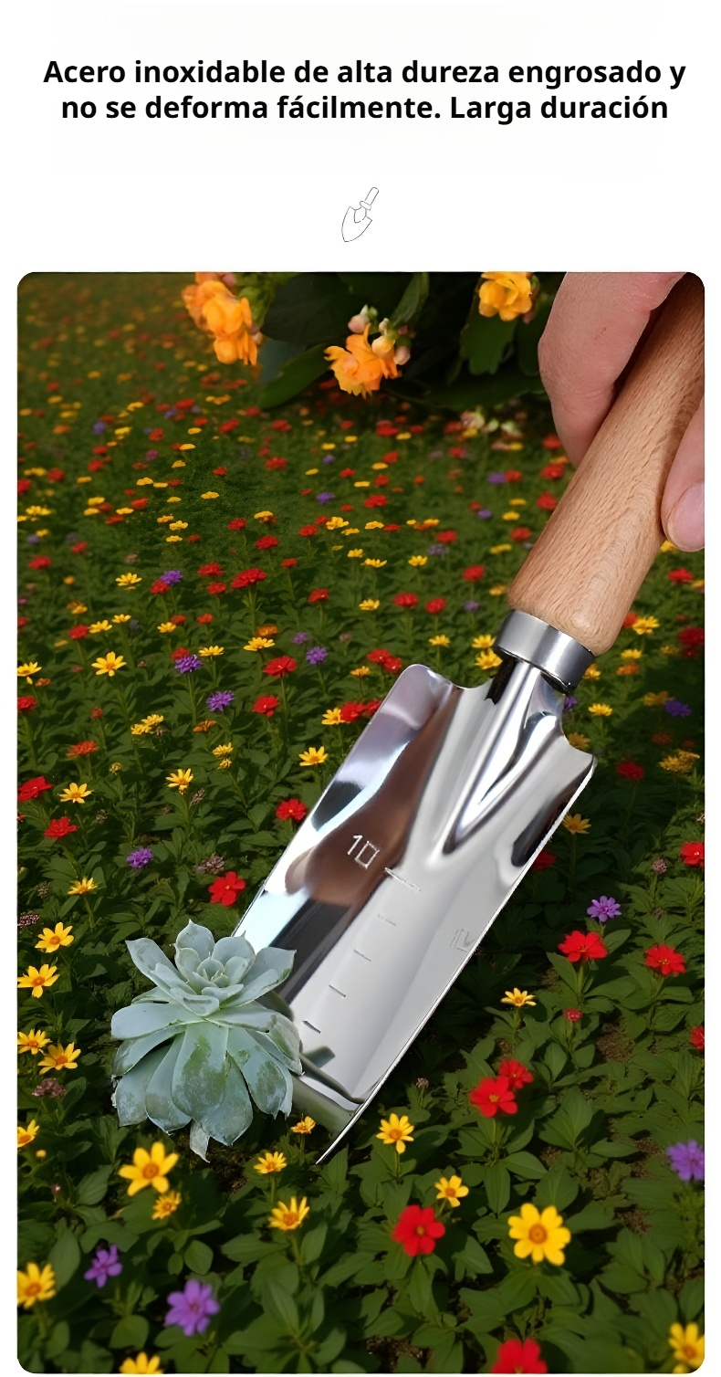 Paleta, rastrillo y trasplantador para jardín