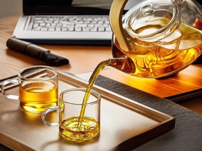 손잡이가 달린 내열 유리 티포트