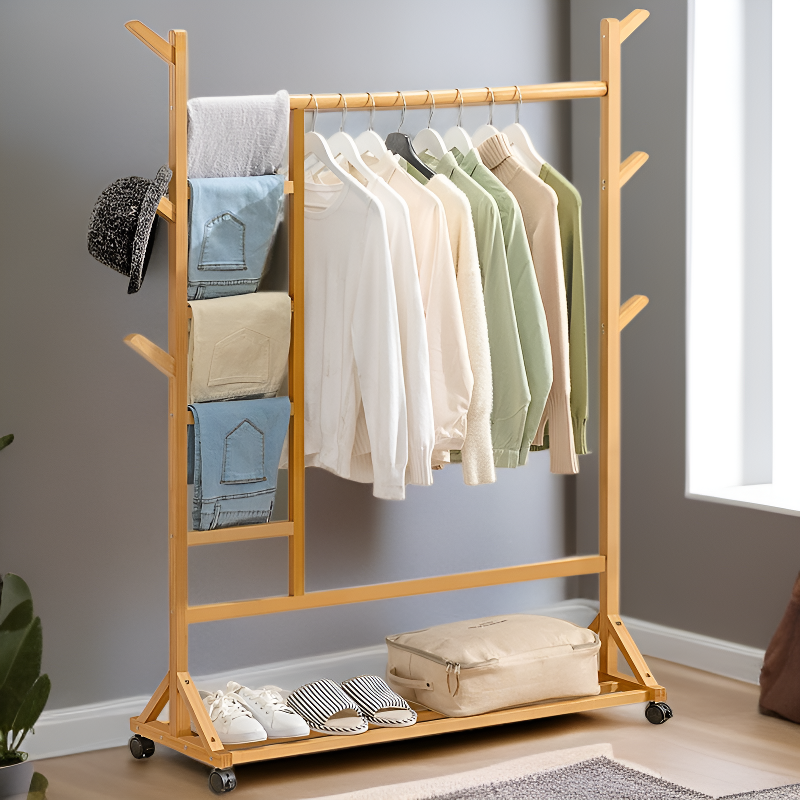 Solid Wood Clothes Hanger for Bedroom, Multifunctional Hat and Clothes Rack, Simple and Stylish