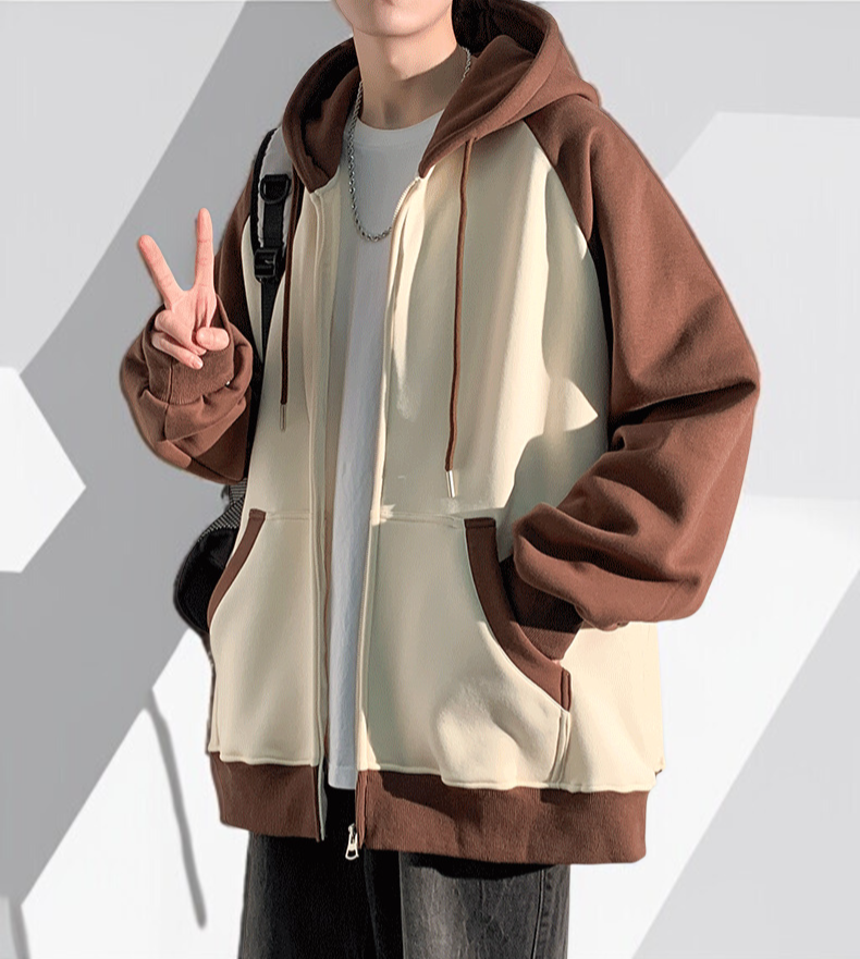 ヘビーステッチジッパーフード付きカーディガンセーター春と秋メンズトレンドルーズジャケットメンズカジュアルトップスジャケット