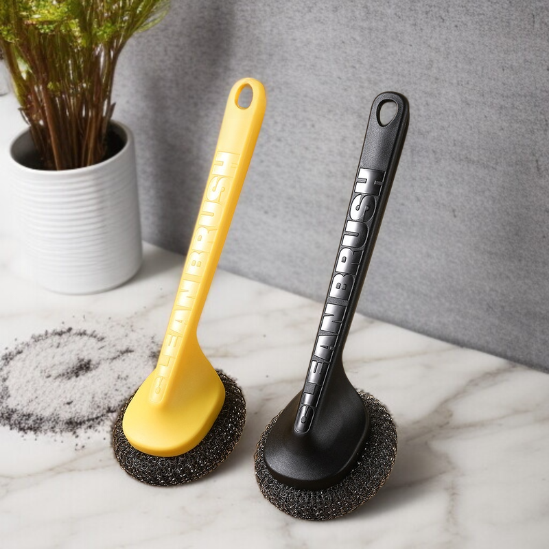 Stainless steel dishwashing brush with replaceable handle