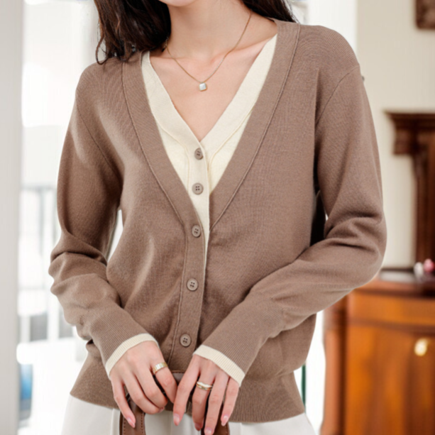 여성 니트 루즈핏 기질 레깅스 컬러링 페이크 투피스 긴팔 상의 얇은 니트