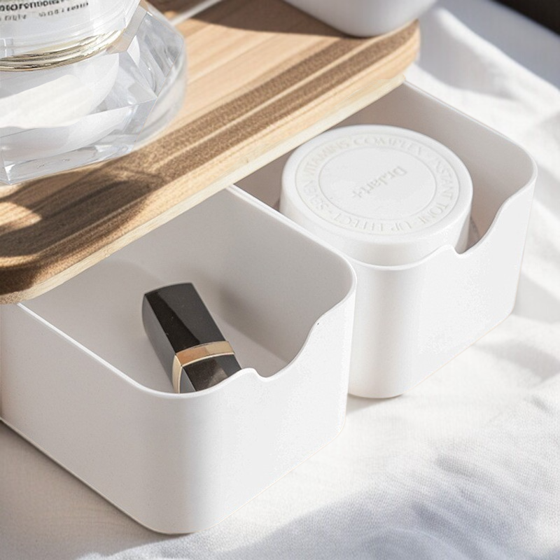 デスクトップ生分解性多層竹木製収納ボックス 引き出しデスクトップ竹繊維オーガナイザー 家庭用化粧品オーガナイザー