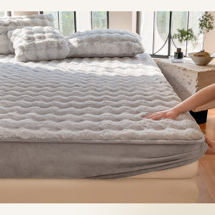 Funda de colchón de felpa gruesa de conejo de leche de lujo ligero