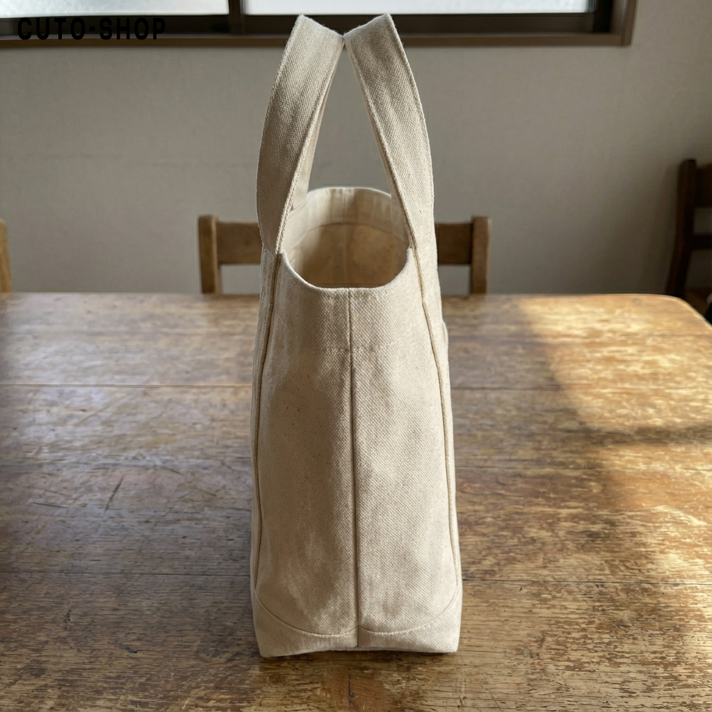 Detalle de costura en bolsa de lona ecológica