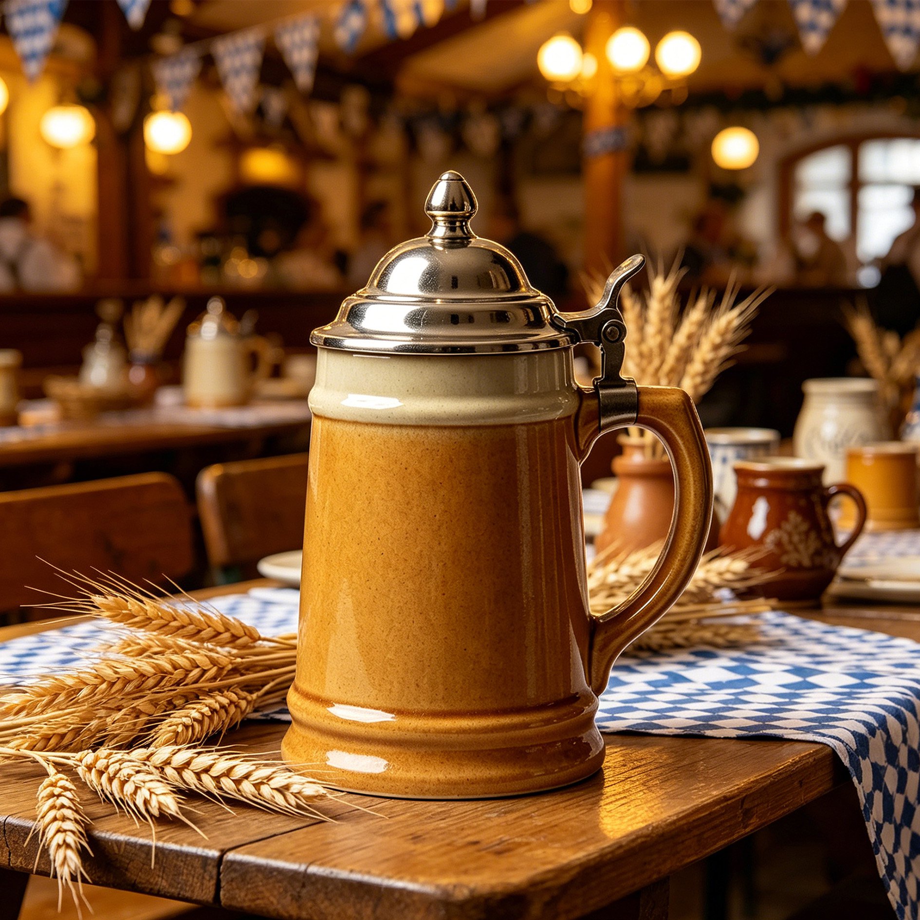 Detailansicht des Zinndeckels beim bayerischen Bierkrug