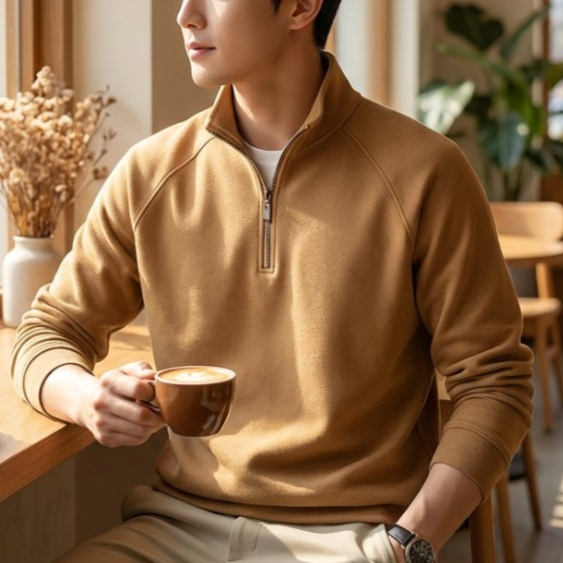 남성용 보온 자수 하이넥 반집업 맨투맨