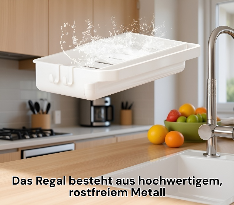 Praktisches Küchenregal für Geschirrtuch und Abtropfkorb