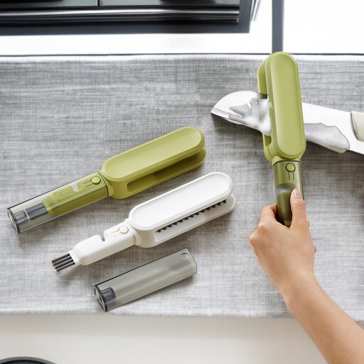 ナイフ洗浄ブラシ、キッチン食器、箸、ナイフとフォーク洗浄ブラシ、両面ブラシ、ナイフ研ぎ器、箸クリーナーの4役