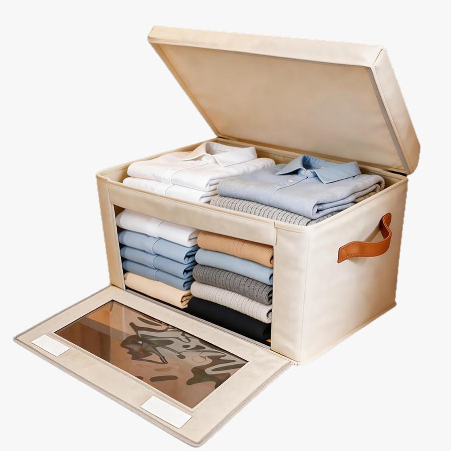 Folding Storage Box with Lid and Transparent Side Window, Wardrobe Organizer
