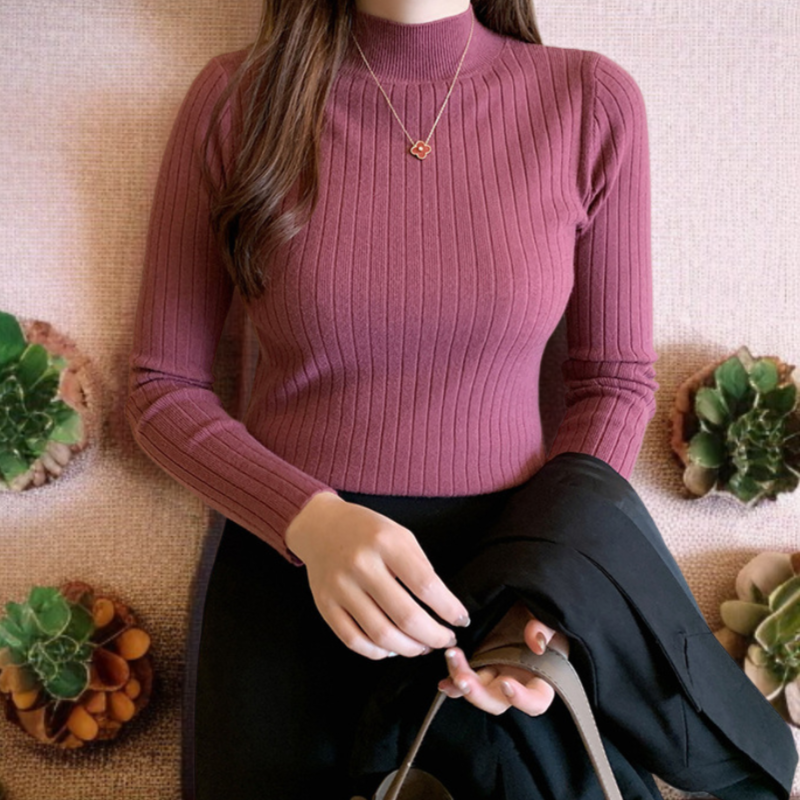 レディースセーター女性ハーフハイネックニットセーターアウター長袖トップススーツボトムシャツスリムインナーニットセーター女性ハーフハイネックアウタースリムニットセータートップススーツボトムシャツ
