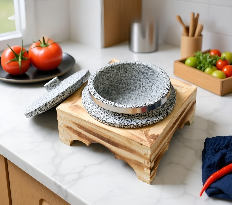 밥솥의 견고한 나무 틀 디테일