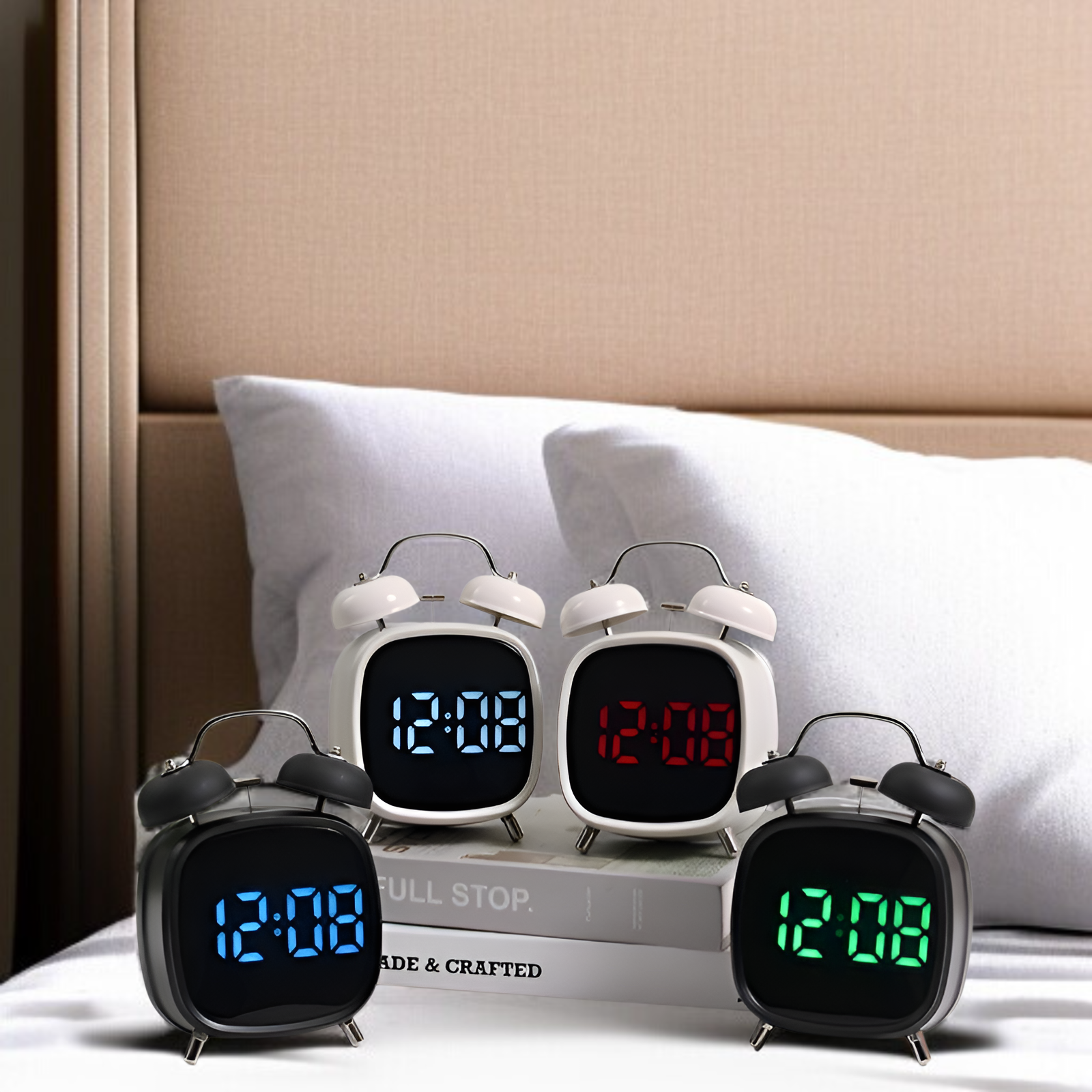 Creative high volume metal strong bell clock LED clock difficult to get up multifunctional clock