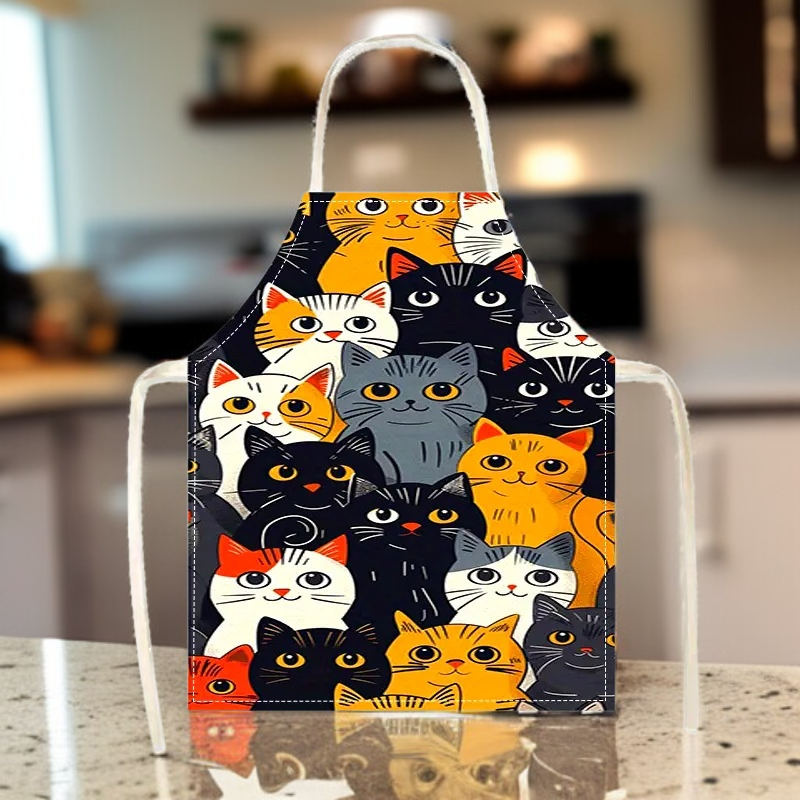 아이들이 집 주방에서 그릴 수 있는 귀여운 고양이와 닭 앞치마