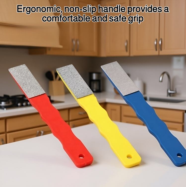 Kitchen diamond knife sharpener sharpening a chef's knife