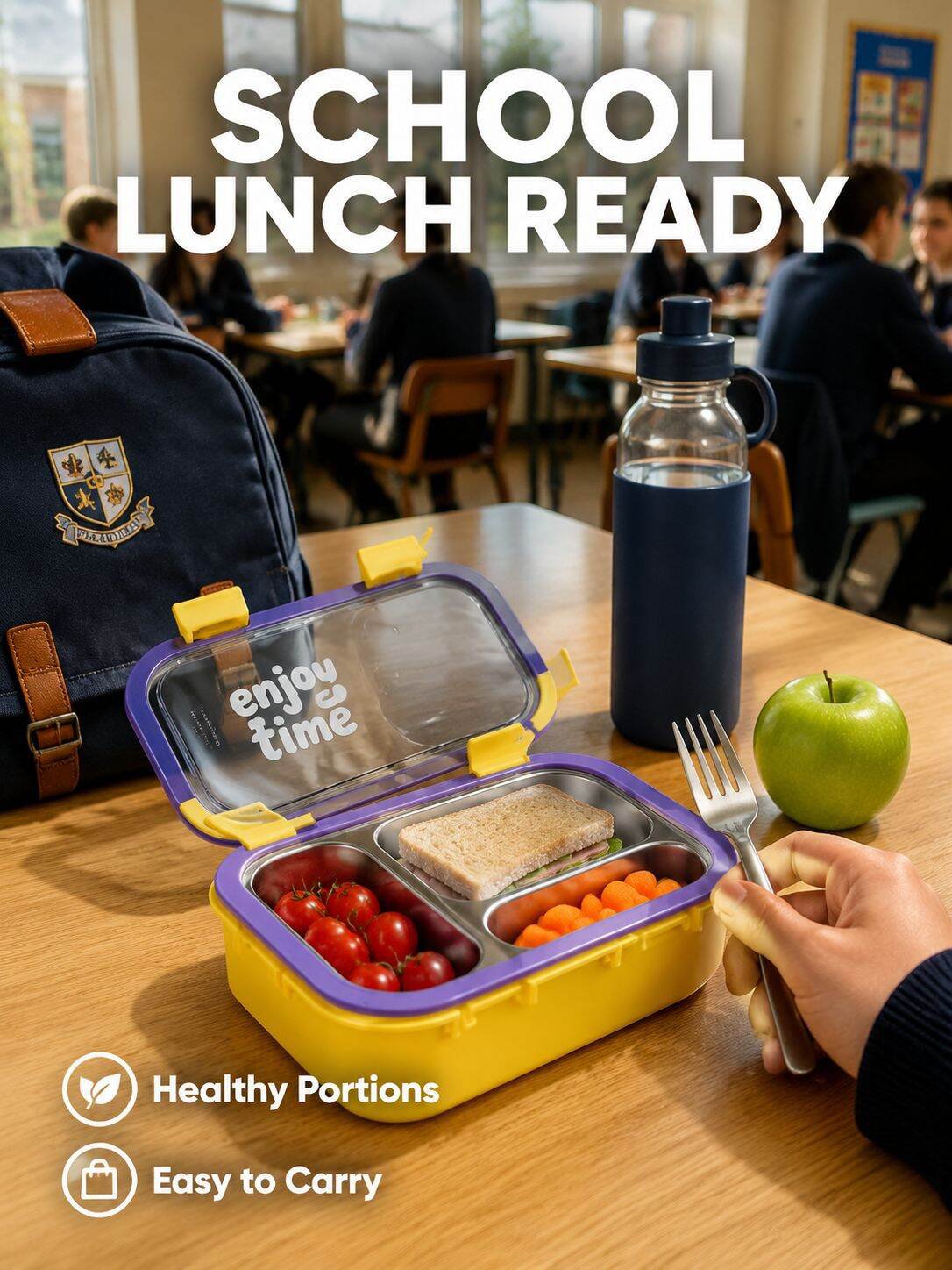Student Divided Lunch Box 304 Stainless Steel Portable Insulated Bento Box
